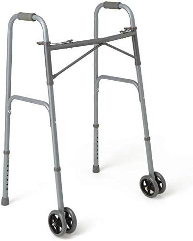 Medline Heavy Duty Bariatric Extra Wide Folding Walker wtih 5" Wheels, Supports up to 600 lbs, Comfort Foam Hand Grips