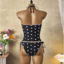 Verdusa Women's Halter Tankini Swimsuits 2 Piece Polka Dots Bikini Set Tie Backless Tops with Panty (Black, S)