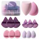 Makeup Sponge Set BS-MALL Triangle Puff 14 Pcs for Liquid, Cream, and Powder, Multi-colored Makeup Sponges and Mini Sponge with Case (A-Purple)