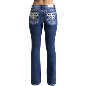 Miss Me Women's Aztec Stitch Mid-Rise Bootcut Jeans (28W x 34L, Dark Blue)