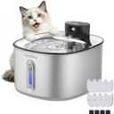 PartsBling Cordless Cat Water Fountain Stainless Steel, 4.2L/142oz Battery Operated Pet Fountain, Ultra Quiet Water Dispenser Cats&Dogs, 5000mAh Rechargeable, Easy to Clean, Includes 4 Filters, Black