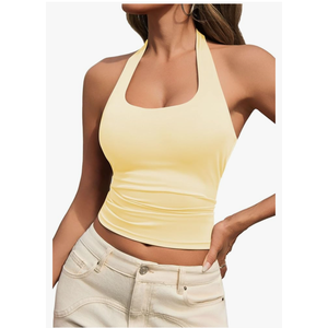 Womens Tank Tops Sexy Halter Neck Going Out Tops Summer 2025 Trendy Backless Workout Shirts Sleeveless Y2k Clothes, Size L