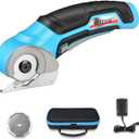 Cordless Electric Scissors, Electric Box Cutter for Cardboard with 2 Blades, Rapid Charger & Case, 4V 2500mAh Long-Runtime Battery - Cuts Cardboard, Fabric, Carpet & More (Blue)