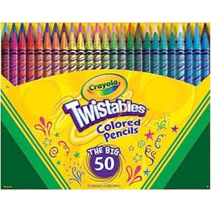 Crayola Twistables Colored Pencil Set for Kids (50ct), No Sharpen Coloring Book Pencils, Essential Classroom Supplies, Cute Back to School Gifts for Kids, 4+