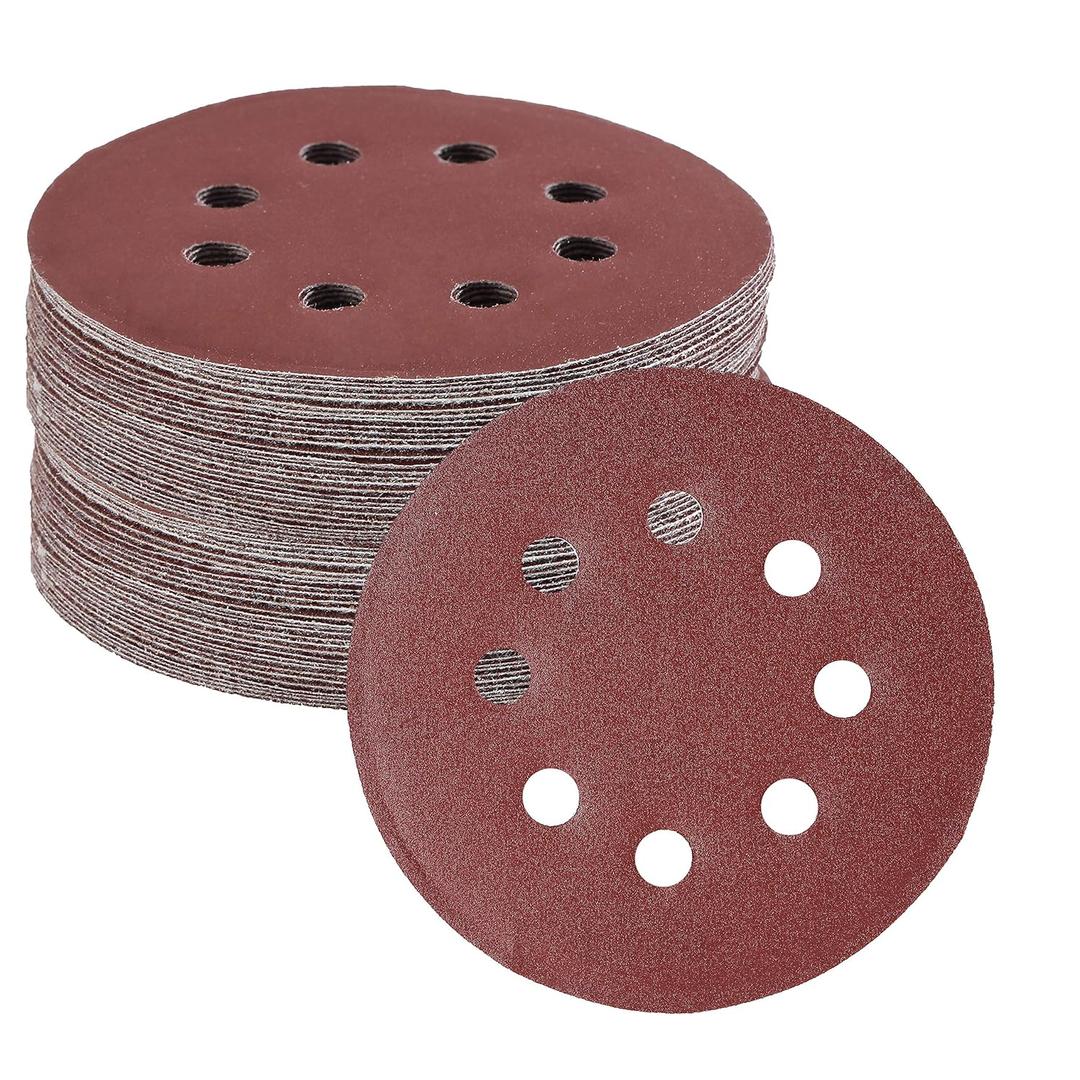 5 Inch 8Hole Hook and Loop Sanding Discs Sandpaper Red Round 220 Grits Sandpaper for Random Orbital Sander (220 Grit 52Pack)