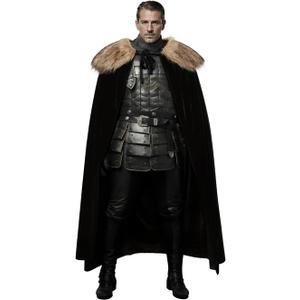 L'VOW Medieval Viking Fur Cloak Renaissance Fur Cape - Black Velvet Cloak with Fur King Cape Costume (Brown)