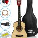 Pyle 30-Inch Beginner Acoustic Guitar Kit, 6-String Classical Style Travel Guitar for Kids and Adults - Includes String Set, Strap, Picks, Pitch Pipe, Storage Gig Bag - Hand Crafted Basswood