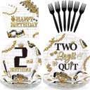 96Pcs Two Legit Quit Birthday Decorations Hip Hop 2nd Birthday Plates and Napkins Gold Black Rapper Theme Decorations for Kids Retro 90s Hiphop Two Years Old Bday Party Supplies Serves 24