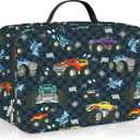 Clastyle Black Race Car Insulated Lunch Bag for Kids Boy, Colourful Trucks Portable Large Thermal Cooler Lunch Box Bag for School