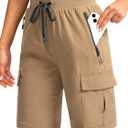 Soothfeel Women's 9" Hiking Cargo Shorts with 5 Pockets Quick Dry Summer Athletic Golf Bermuda Long Shorts for Women Casual (3X-Large, Dark Khaki)