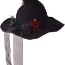 GRACEART Women Felt Wool Witch Hat Knitted Cap Halloween Wizard Cap Mardi Gras Hat Headwear (Black)