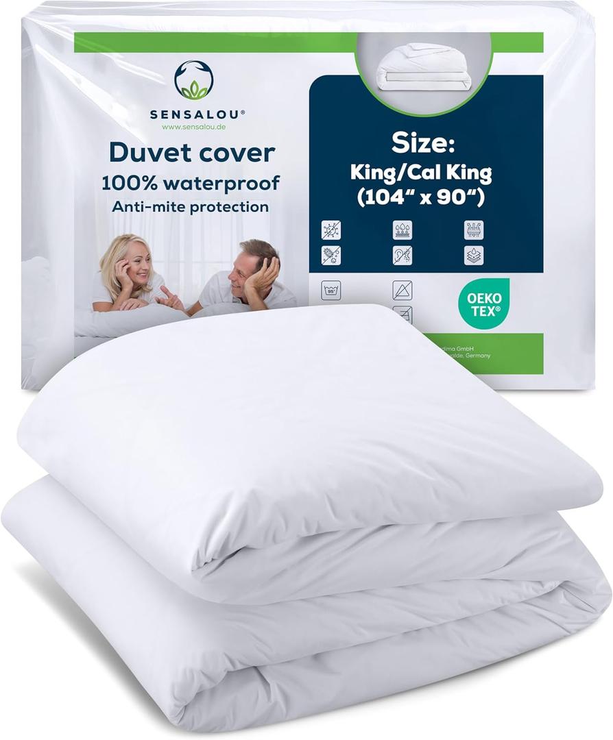 Sensalou Waterproof Duvet Cover with Zipper King/Cal King (White) - Waterproof King Comforter Cover for Adults & Couples