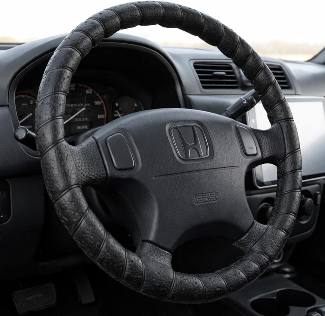 Black Lace-On Steering Wheel Cover, 14-15 Inch Universal Fit, Retro Classic Style for Cars Trucks SUVs, Stretch Grip,Accessory Auto Vehicle, DIY Install