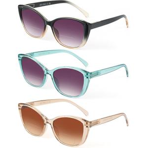 JOLISU 3 Pack Bifocal Reading Sunglasses for Women, 2 IN 1 Sun Readers Glasses Spring Hinge with UV400 Protection