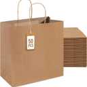 PAICUIKE 50Pcs Brown Paper Bags with Handles, Large 11x6x11 Inch Kraft Grocery Shopping & Retail Merchandise Bag, Gift Bags Bulk for Weddings, Parties, Baking