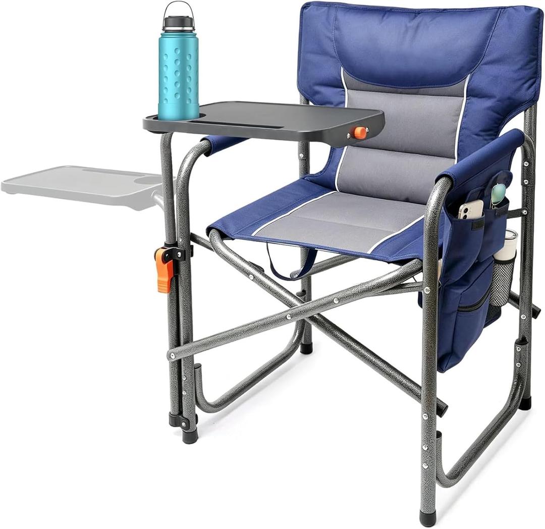 Suteck Camping Directors Chair with Side Table, Folding Chairs, Blue
