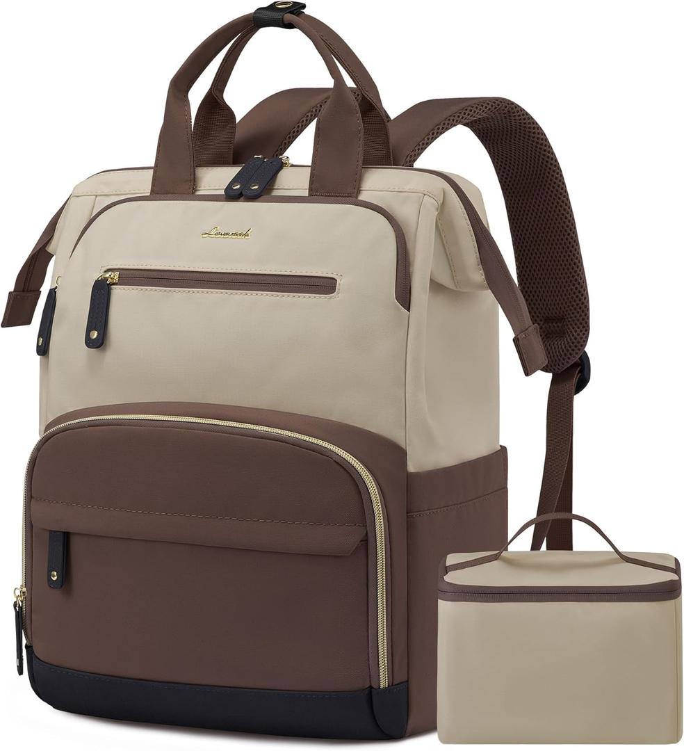 LOVEVOOK Lunch Backpack for Women, 15.6 Inch Laptop Bag with Insulated Cooler Lunch Box, Work Backpack for Teacher Nurse, Travel Backpack Lunch Bag for Camping Picnic Daily Use