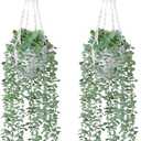 DREAMLOOM 2 Packs Fake Hanging Plants with Pots, Artificial Eucalyptus Hanging Plants with Macrame Hanger for Indoor Decor, Fake Hanging Vines Faux Greenery for Home Kitchen Office