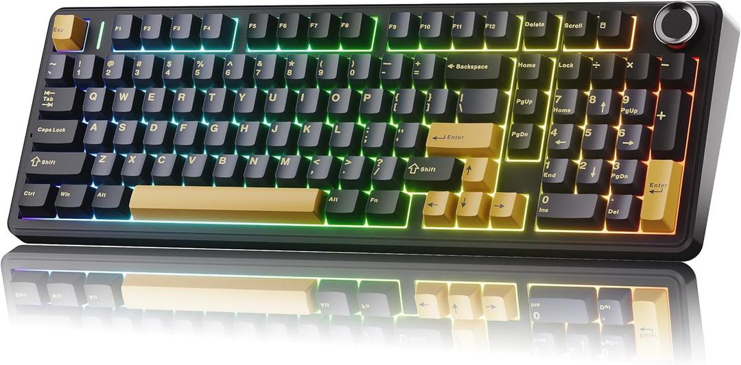 OIXOC x Aula F99 Pro 99% Mechanical Gaming Keyboard  Wireless Bluetooth, 2.4Ghz RF, USB-C Wired Keyboard with RGB Backlit, Hot-Swappable Pre-lubed Linear Switches, PBT Keycaps, Numpad, Volume Knob