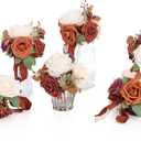 Ling's moment Burnt Orange Wedding Centerpieces Flowers Mini Bridesmaid Bouquets Set of 6 Terracotta Table Decor Pre-Made Small Floral Fall Wedding Decorations