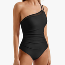 SUUKSESS Women Tummy Control One Piece Swimsuit Mesh One Shoulder Bathing Suit S