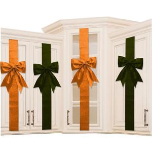 K KIRKWOOD KITCHEN Cabinet Door Festive Ribbons and Bows Decoration Christmas Wreath Bow for Christmas Tree Fireplace Door Party Holidays Wrapping Decorations (4, Black/Orange)