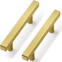 Estmoon 30 Pack Brushed Brass Cabinet Handles 3 Inch Gold Cabinet Pulls Modern Square Drawer Pulls Brass Gold Dresser Pulls Hardware Kitchen Handles for Cabinets and Drawers, 5" Total Length