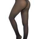 Fleece Lined Tights Women Sheer Warm Pantyhose Leggings Fake Translucent Thermal Winter Thick Tights for Dresses XL black