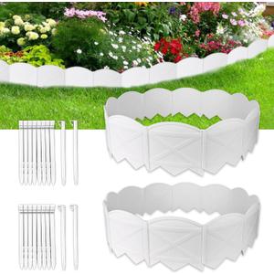 Vashly 40Ft Edging for Landscaping 6 inch Tall Garden Edging with 40Pcs Anchoring Stakes, 40Pcs White Garden Edging Border Landscape Edging Flower Bed Edging Borders