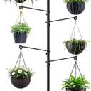 Tension Rod Plant Stand, Plant Poles for Hanging Plants Indoor, Metal Floor to Ceiling Hanging Plants Stand, Tension Pole Plant Stand with 6 Hooks (Fit 3.6-10ft)