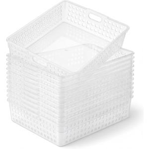 Geetery 12 Pack Classroom Storage Baskets with Handle 14''x10'' Paper Tray Holds A4 Turn in Trays Plastic Paper Baskets Desk Organizer Bin for Classroom, Library, Office, Home (Clear)