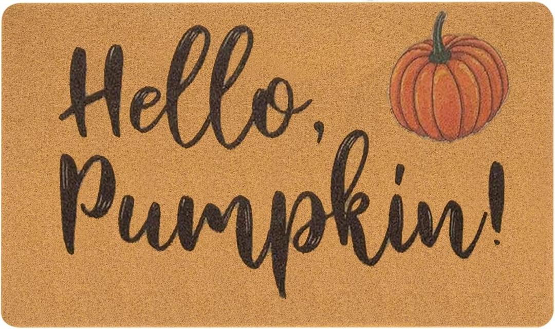 IZUS Hello-Pumpkin Welcome-Doormats - Non-Slip Coir Entrance-Mat Fall-Harvest-Festival Front-Door-Mat Porch-Rugs Home-Decor 17x29inches