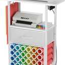 Rolling Craft Cart with Charging Station & Fabric Drawer, 24 Vinyl Roll Holders for Cricut, Organizers and Storage Compatible with Maker, Organization for Craft Room, White (Medium)