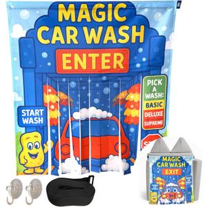 Milk & Think Kids Toddler Play Panel, Role Play Toy, Montessori Inspired Play Panel, Quick Door Hang with Suction Cups, Set of 2 - Enter and Exit - (Car Wash)