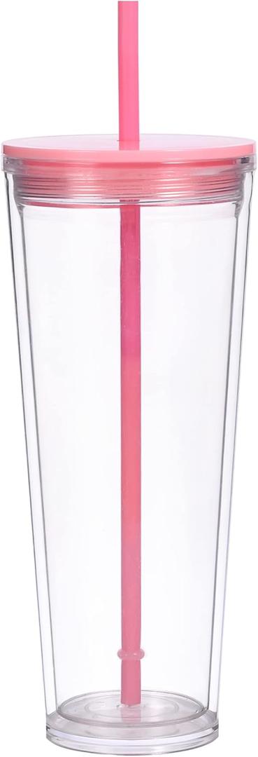 Alohastarttg 24oz Tumbler with Lid and Straw, Leak Proof and Double Wall Insulated Reusable Plastic Cups, Travel Reusable Iced Coffee Cup, BPA-Free, Fits in Cupholders (1, Pink)