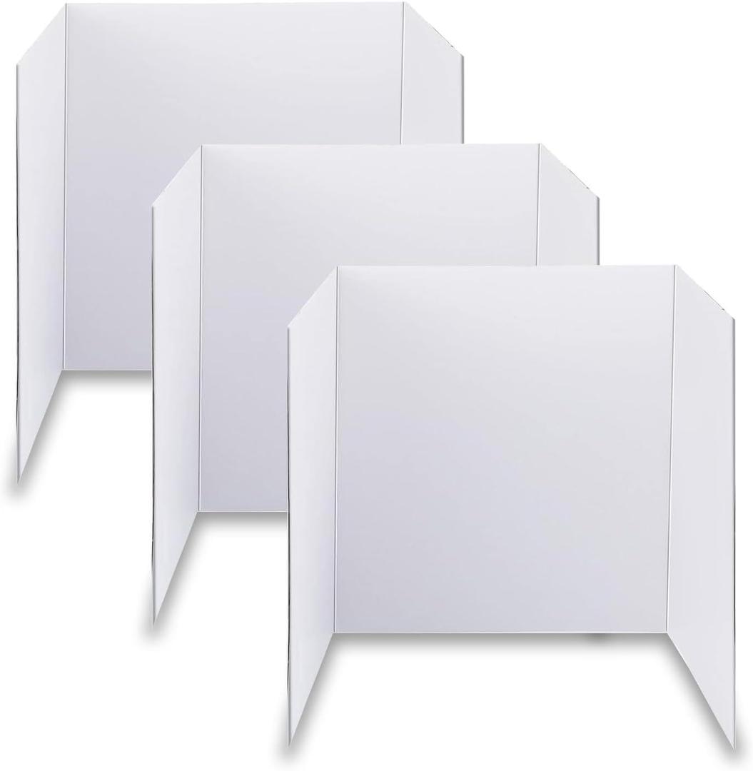LonlyEagle Trifold Poster Board, 24" x 16", 3-Pack, White Corrugated Project Boards for Science Fairs, School Projects, Event Displays