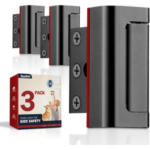 Industrial Black Child Locks for Door (3 Pack) Maximum Home Security Door Reinforcement Lock for Front Door & Kids Safety, Premium Aluminum Construction Finish Withstands 800lbs Force