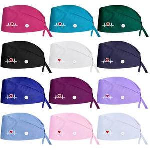 EupHHonycs 12 Pcs Bouffant Cap with Buttons Adjustable Bouffant Nurse Hats Unisex Sweatband Adjustable Gourd-Shaped Tie Back Hats