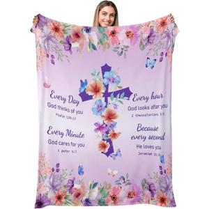 XKDOUS Christian Blankets for Women Faith (60"X50"), Christian Gifts for Women, Religious Inspirational Baptism Gifts, Prayer Jesus Blanket for Girl, Mom, Sister, Daughter (Purple Cross Style)