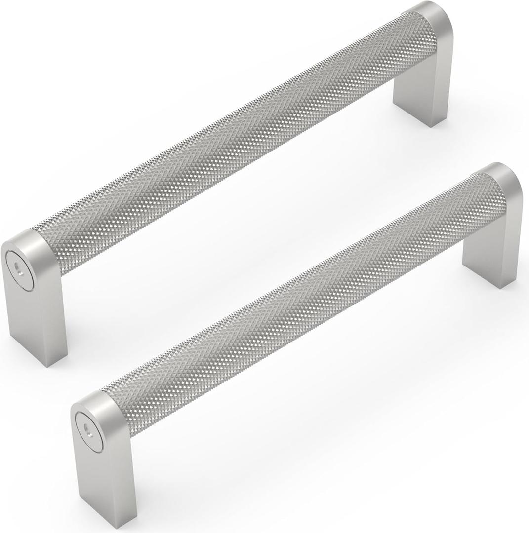 10 Pack Brushed Satin Nickel Cabinet Pulls knurled 5 Inch Hole Centers Kitchen Cabinet Handles Silver Drawer Pulls Dresser Handles