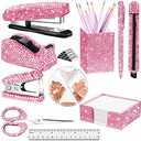 Teling 10 Pcs Bling Office Accessories for Desk Bling Crystal Office Supplies Set Desk Accessory Kit Glitter Stapler Staple Remover Tape Dispenser Diamond Pen Scissors for Women Home, (Pink)