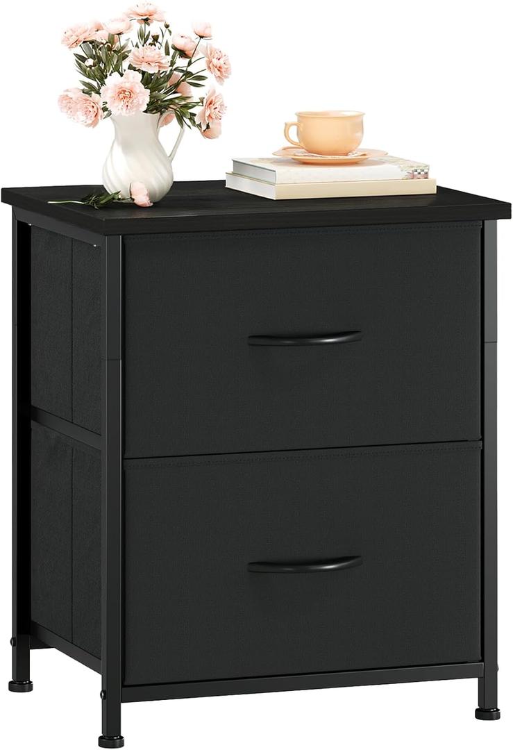 Somdot Nightstand, Small Dresser for Bedroom with 2 Drawers, Bedside Table Night Stand End Table with Fabric Bins for Bedroom Kids Closet Dorm Guest Room, Black
