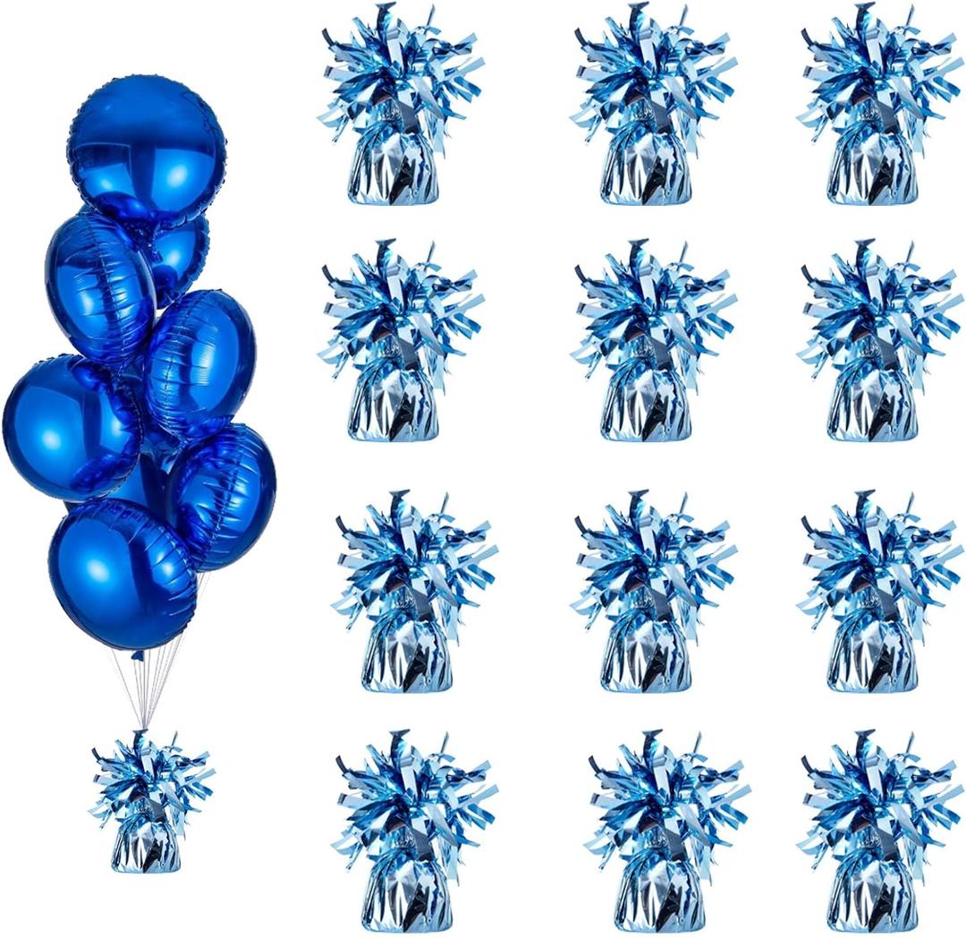 Balloon weights, 12 pieces, aluminum foil, suitable for birthday parties, gatherings, weddings, dinners and other occasions, weight 0.36lb (Light Blue)