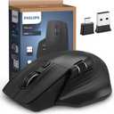 PHILIPS Ergonomic Wireless Mouse, Multi-Device Bluetooth (USB-A/C) for Laptop & Mac/PC, Silent Productivity Mouse with Side Scroll, 5-Level DPI Rechargeable Computer Mouse, Right-Handed Comfort