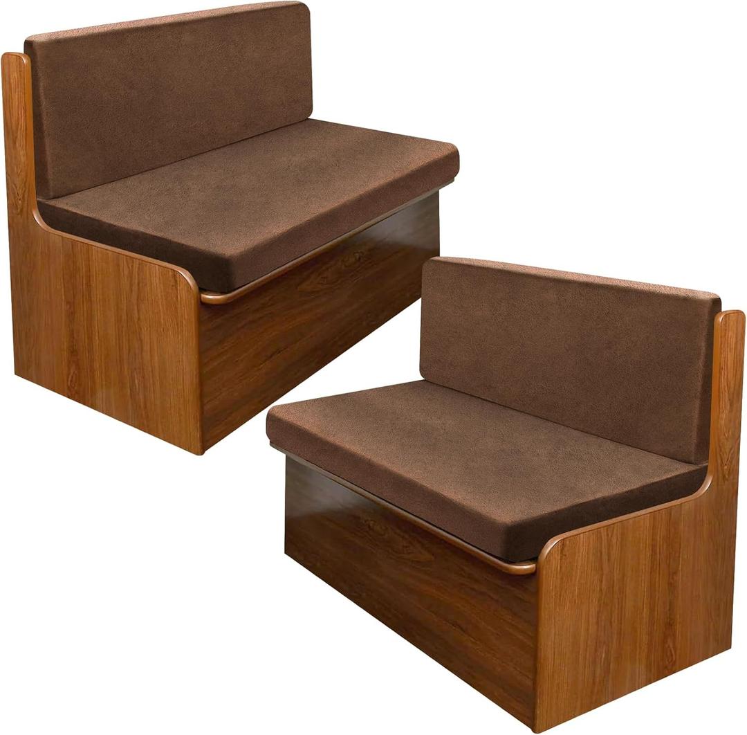 molasofa Leather Like RV Dinette Cushion Covers, RV Booth Seat Cover Stretchable Camper Cushion Couch Covers Washable Slipcovers for RV Camper Car Bench (2 Backrest Covers & 2 Bench Covers, Brown)