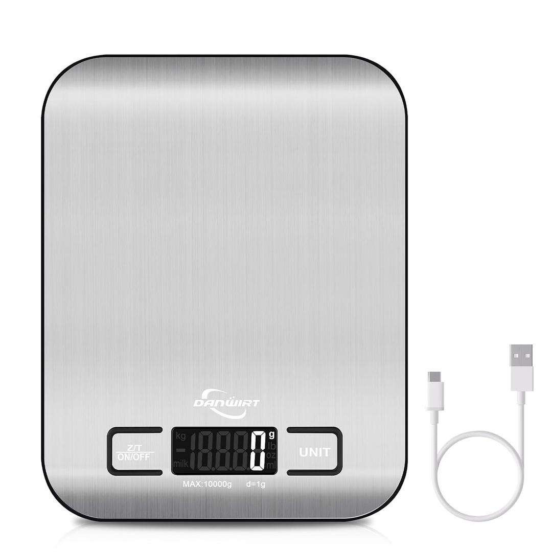 Digital Kitchen Scale - USB Rechargeable Food Scale, 22lb Capacity, Tare Function, 6 Measurement Units, for Baking, Cooking, Meal Prep (Black)