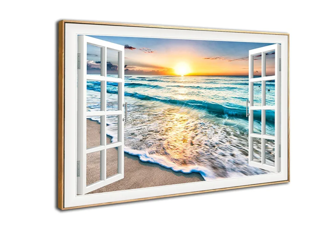 DUN HUANG ART Wave Canvas Wall Art Sunset Ocean Canvas Wall Art for Bedroom Decor - Beach Sunset Ocean Nature Pictures - Stretched Seascape Giclee Artwork with Frame- Ready to Hang - 16x24 inches