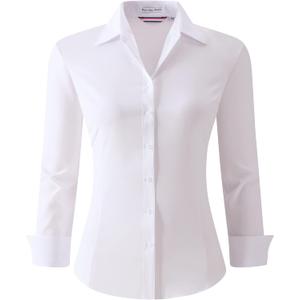 Esabel.C Womens Button Down Shirts Long Sleeve Regular Fit Stretch Work Blouse (Medium, White#)