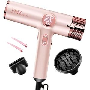 FMZ Professional Ionic Hair Blow Dryer Smart Display with Diffuser, 1875W High Speed Powerful BLDC Motor for Fast Drying, Mini Portable Lightweight Quiet, Curly Hairdryer for Men Women Salon Travel (Pink Gold)