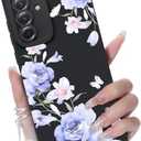 CASBST for Galaxy A36 5G Phone Case, Fashion Flower Pattern Design Girls Women Liquid Silicone Cover, Slim Shockproof and Scratch-Resistant Soft Case for Samsung A36- Black